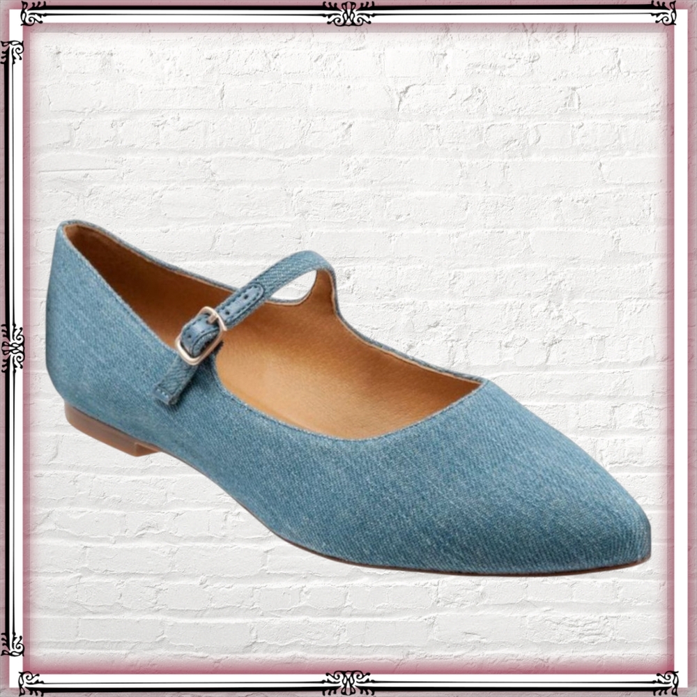 Trotters Hester Blue Denim Maryjane Flats Size 7